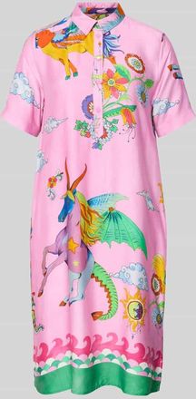 Milano Milano Italy Knielanges Hemdblusenkleid aus Viskose im Allover-Look in Pink, Gr&ouml;&szlig;e 36