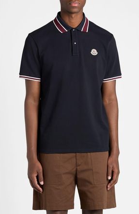Moncler Tipped Cotton Piqu&eacute; Polo in Dark Blue at Nordstrom, Size Xx-Large