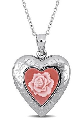 Delmar Pink Rose Heart Locket Pendant Necklace in Silver/Pink at Nordstrom Rack