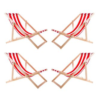 OEM 4 Sillas De Playa De Madera A Rayas Rojas