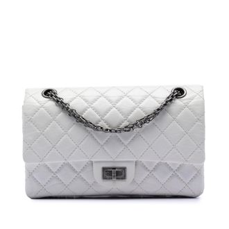 Chanel White Quilted Aged Lambskin Leather 2.55 Reissue 225 Double Flap Bag