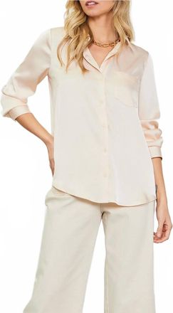 Skies Are Blue Clothing Satin Button Down Shirt In Champagne
