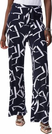 Joseph Ribkoff Geometric Belted Wide Leg Pants In Midnight Blue/vanilla
