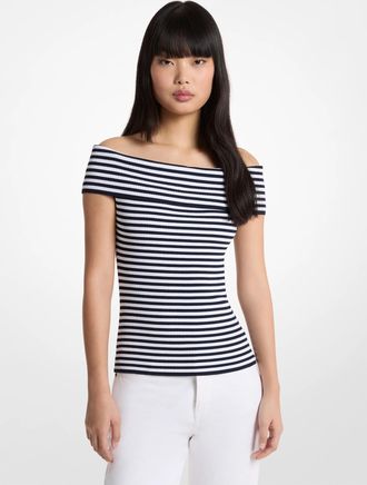 Michael Kors Striped Stretch Knit Off-The-Shoulder Top