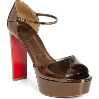 Christian Louboutin Sandaloo Metallic Peep-Toe Sandal in Bronzo/Bronzo at Nordstrom, Size 10.5Us