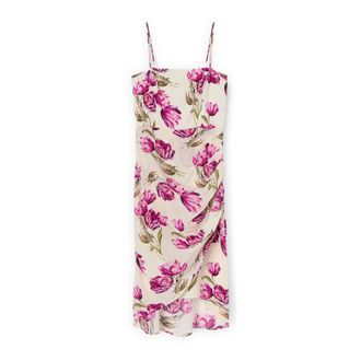Motivi Bloemen gedrapeerde kokerjurk - Dames - Feestkleedjes - Roze - 2XS - Polyester - Kleedjes