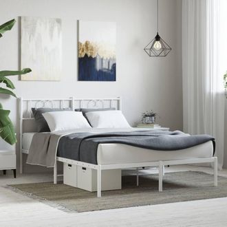 Berkfield Home Metal Bed Frame with Headboard White 150x200 cm King Size