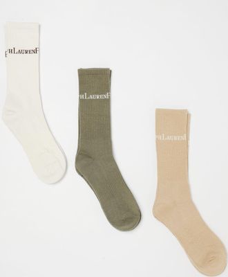 Polo Ralph Lauren Set di 3 paia di calze in cotone stretch a coste con logo jacquard