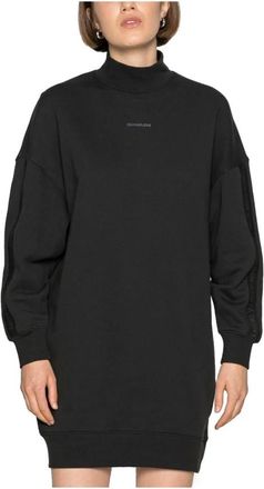 Calvin Klein Logo Trim Mockeck Jurk - Dames - Casual kleedjes - Zwart - S - Katoen - Kleedjes