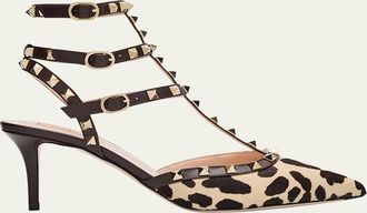 Valentino Garavani Rockstud Leopard-Printed Calf Hair Caged Pumps