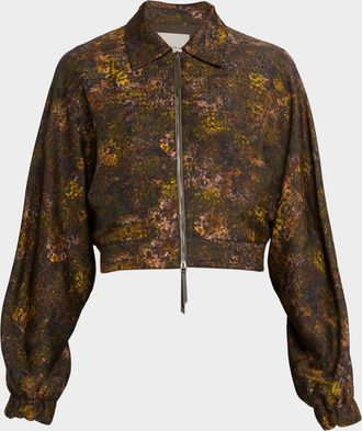 Lafayette 148 New York Impression Silk-Wool Jacquard Bomber Jacket