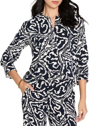 Nic+Zoe Nic+Zoe Indigo Leaf Double Crepe Top