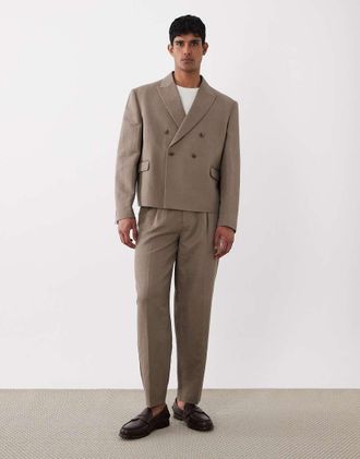 Asos Pantaloni da abito affusolati in misto lino marrone