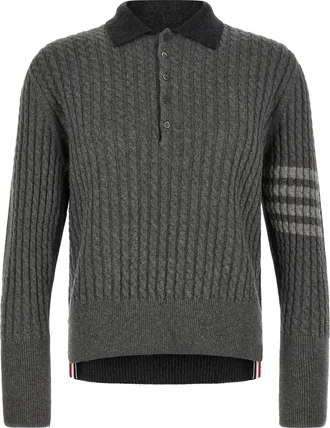Thom Browne Gray Virgin Wool Polo Mens Shirt