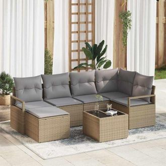 vidaXL Conjunto De Sof&aacute; De Jard&iacute;n 7 Pcs Beige Polirat&aacute;n Vidaxl