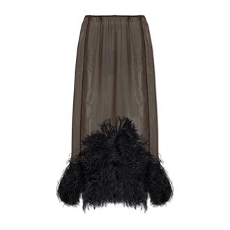 The Attico Rok met struisvogelveren - Dames - Rokken - Bruin - Maat: 2XS Zijde