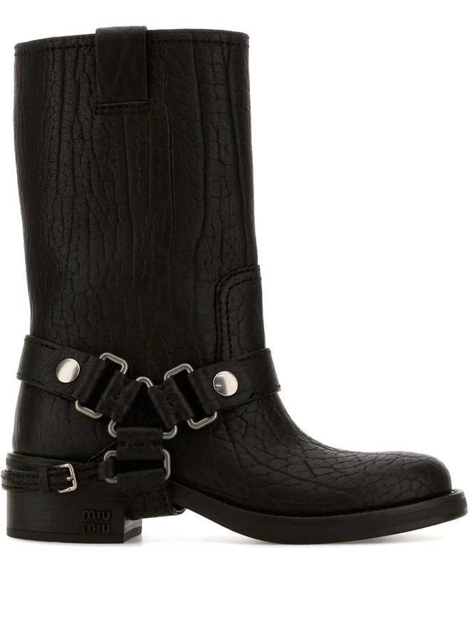 leather biker boots - Black