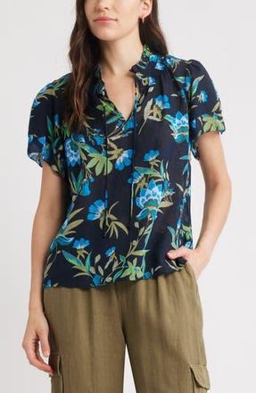 Caslon Ruffle Top in Navy- Blue Willoughby Floral at Nordstrom Rack, Size Xx-Small