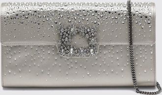 Roger Vivier Grey Satin Clutch with Jewel Buckle and Crystals