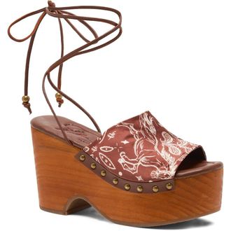 Free People Front Row Wraparound Ankle Strap Platform Sandal in Horses Bandana at Nordstrom, Size 6.5
