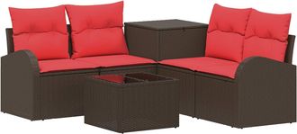 vidaXL Juego De Sof&aacute; 6 Uds. Marr&oacute;n Y Rojo Rat&aacute;n Sint&eacute;tico Y Acero Vidaxl
