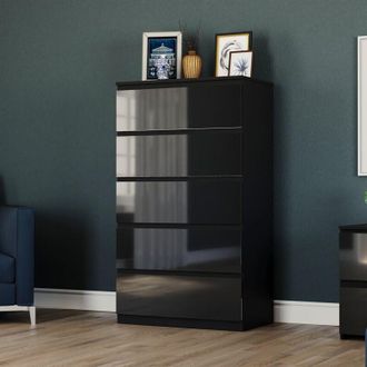 Home Discount Home Discount - Glinton 5 Drawer Chest of Drawers High Gloss Bedroom Storage Furniture, 100% fsc, Black
