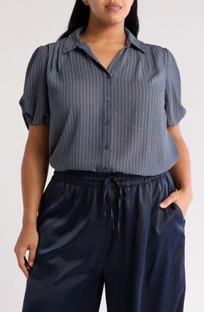 Women size 2X Adrianna papell blue black striped sold collared shirt blouse top