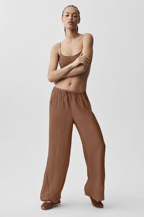 Alo | Semi-Sheer Golden Hour High-Waist Straight Leg Pants in Sun Kissed Brown, Size: Medium