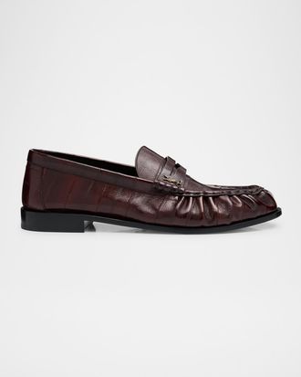 Saint Laurent Men & apos;s Eel Leather Cassandre Penny Loafers