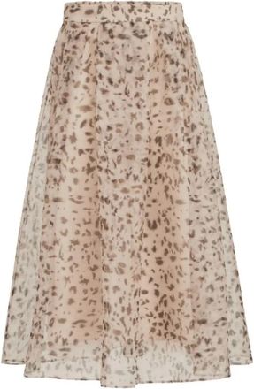 Brunello Cucinelli Lynx Print Zijde Organza Geplooide Rok - Dames - Midirokken - Beige - M - Organza - Rokken