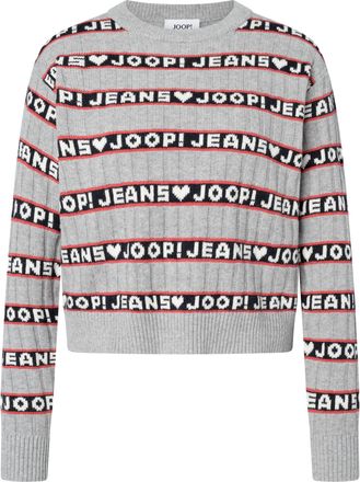 Joop Strickpullover JOOP JEANS Karen, Damen, Gr. XL, open grau, Strick, Obermaterial: 60% Baumwolle, 30% Nylon, 10% Schurwolle, gemustert, mehrfarbig, regu