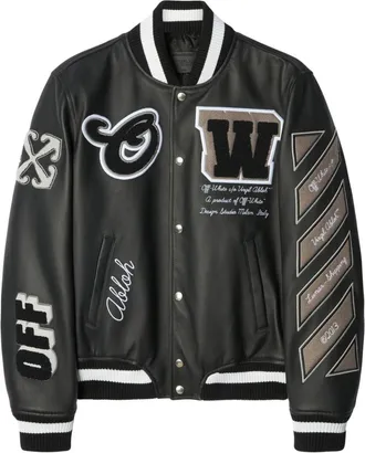 Off-white Moon leather varsity jacket - women - Leather/Viscose - 38 - Black