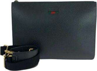 Gucci Pre-owned Cross Body Bags, male, Black, Size: ONE SIZE Pre-owned Sheline Line Leather 2way Shoulder Bag