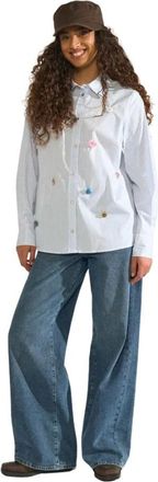 N&uuml;mph 707142 Nulili Sequins Shirt Flaoty Blue - Dames - Overhemden - Blauw - XL - Pailletten - Overhemden