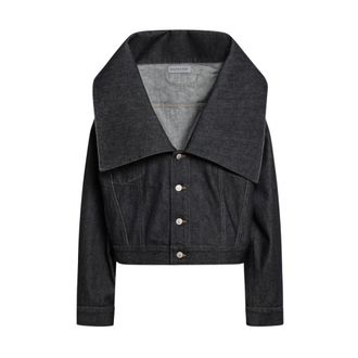 Balenciaga Standing Collar Boxy Jacket - Dames - Jassen - Blauw - Maat: S Katoen