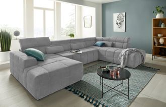 Domo Collection Wohnlandschaft »Brandon, whlw. mit Sitztiefenverstellung, whlw. Nierenkissen« mit Kopfteilverstellung, wahlweise Sitztiefenverstellung, U-Form