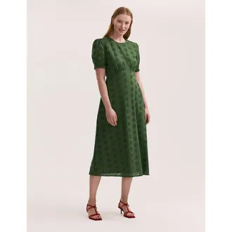 Finery Mela Cotton Midi Tea Dress in Khaki at Nordstrom, Size 12