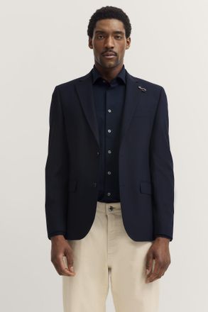 Bugatti Anzugsakko BUGATTI Mix & Match, Herren, Gr. 50, blau (390, marine), 75% Wolle, 22% Polyester, 3% Elasthan, unifarben, normal, Manschette, Sakkos Anzug