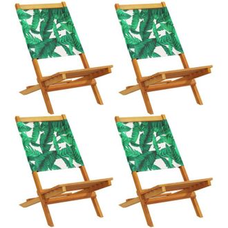 vidaXL Vidaxl - Sillas De Jard&iacute;n Reclinables 4 Uds Madera Maciza Y Tela Verde