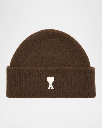 Ami Logo Alpaca-Blend Knit Beanie Hat