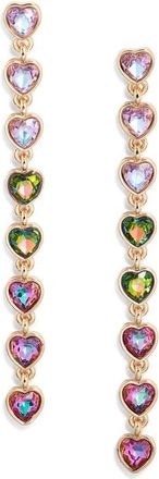 Open Edit Crystal Heart Linear Drop Earrings in Rainbow- Gold at Nordstrom