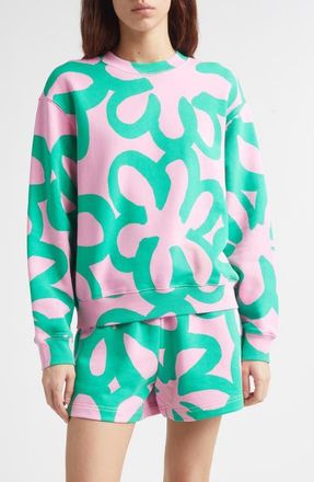 Marimekko Leiot J&auml;ttikukka Kioski French Terry Sweatshirt in Light Pink Green at Nordstrom, Size Xx-Large