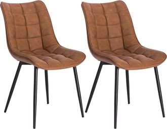 Woltu Pack De 2 Sillas De Comedor Asiento De Cuero Artificial Silla Dise&ntilde;o Silla Tapizada Estructura Met&aacute;lica Sill&oacute;n Con Respaldo Silla De Cocina Marrone Cl