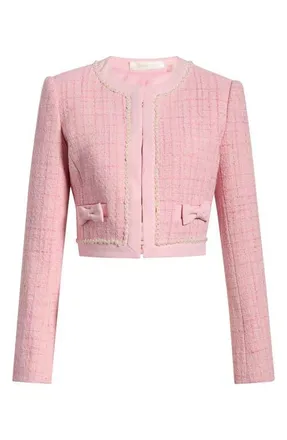LoveShackFancy Ralphette Tweed Crop Jacket in Pink Hibiscus at Nordstrom, Size 10