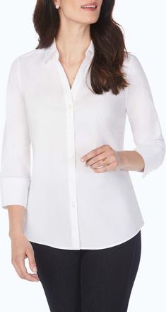 Foxcroft Mary Non-Iron Stretch Cotton Button-Up Shirt in White at Nordstrom, Size 10 P
