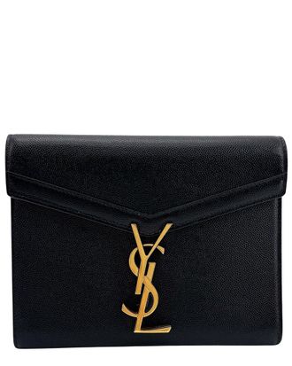 Saint Laurent Black Calfskin Cassandra Grande De Poudre Monogram Chain Wallet (Authentic Pre-Loved)