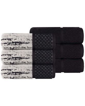 Superior Set Of 6 Lodie Cotton Plush Jacquard Solid & Two-Toned Hand Towels