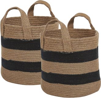 Beliani Conjunto De 2 Cestas De Yute Beige Negro 30 Cm Patr&oacute;n A Rayas Trenzado Gerede