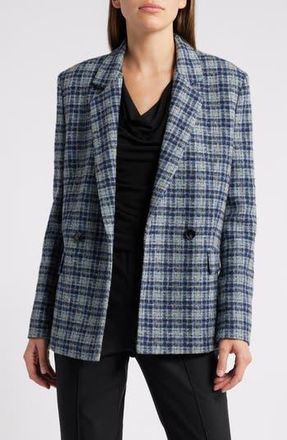 BOSS Janka Double Breasted Plaid Blazer in Open Misc at Nordstrom Rack, Size 10