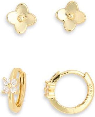 Argento Vivo Set of 2 Cubic Zirconia Flower Stud & Hoop Earrings in Gold at Nordstrom Rack
